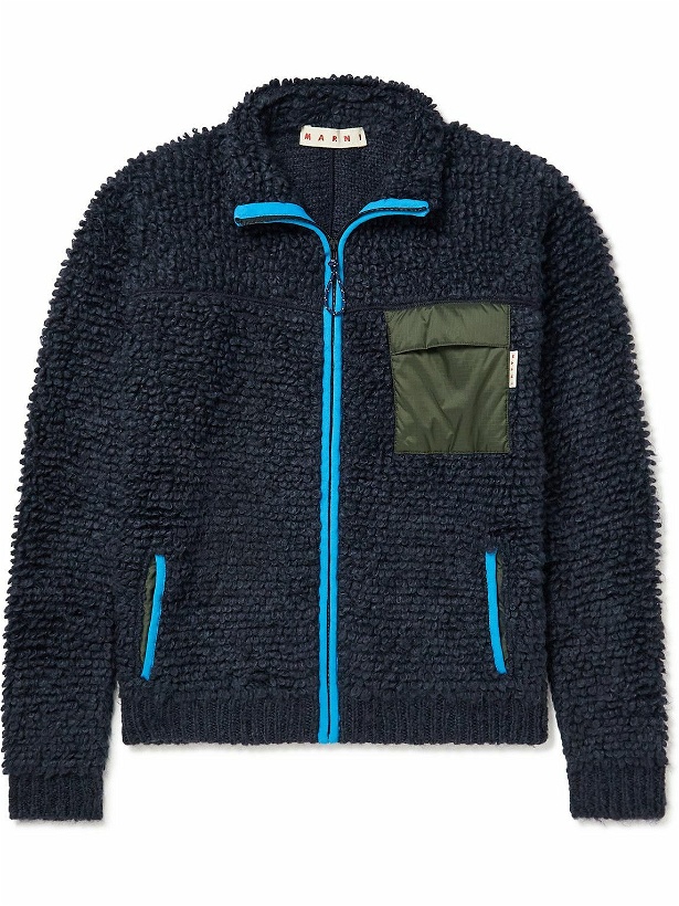 Photo: Marni - Ripstop-Trimmed Knitted Jacket - Blue