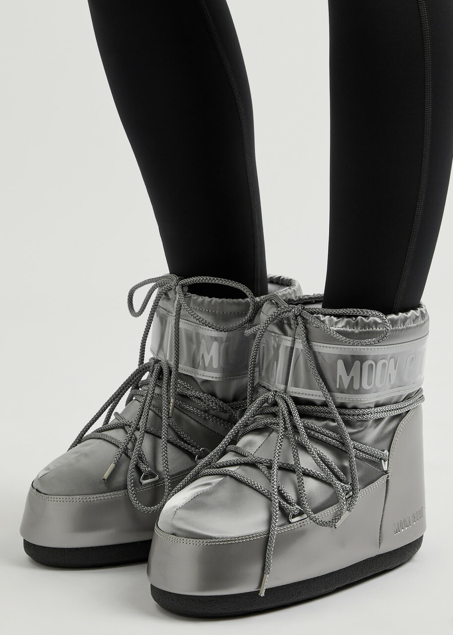 Moon Boot Icon Padded Metallic Satin Snow Boots Silver