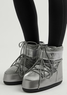 Moon Boot Icon Padded Metallic Satin Snow Boots Silver