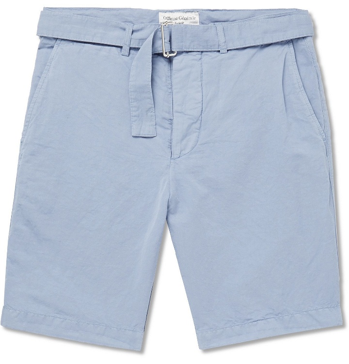 Photo: Officine Générale - Julian Slim-Fit Garment-Dyed Cotton and Linen-Blend Shorts - Blue
