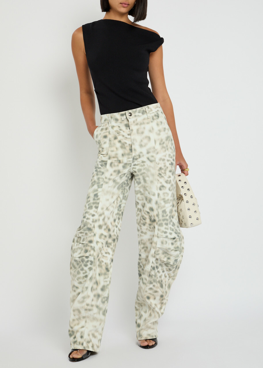 Rotate Sunday Leopard-print Barrel-leg Jeans