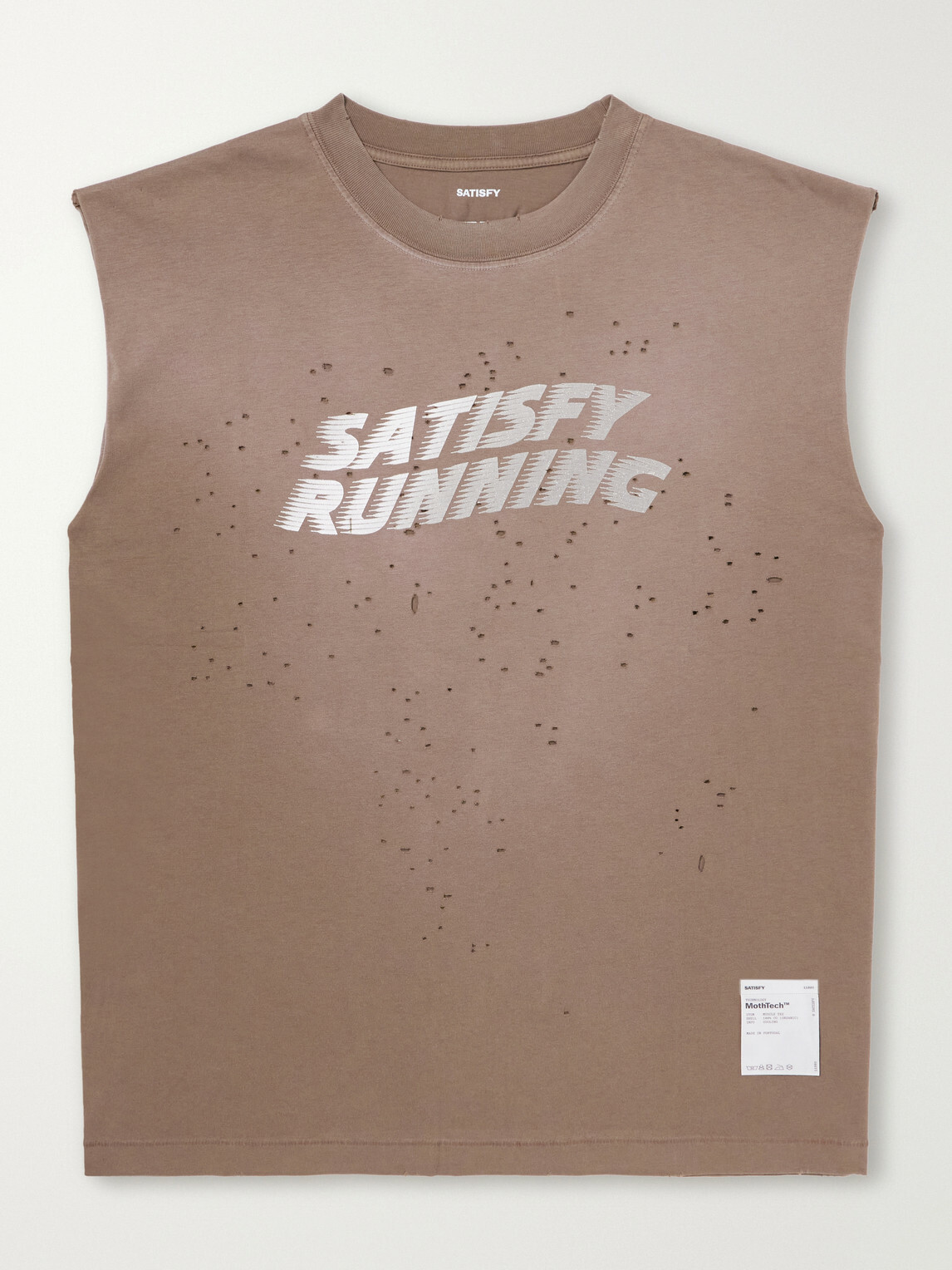 Satisfy - Distressed Logo-Print MothTech™ Organic Cotton-Jersey Tank Top - Brown