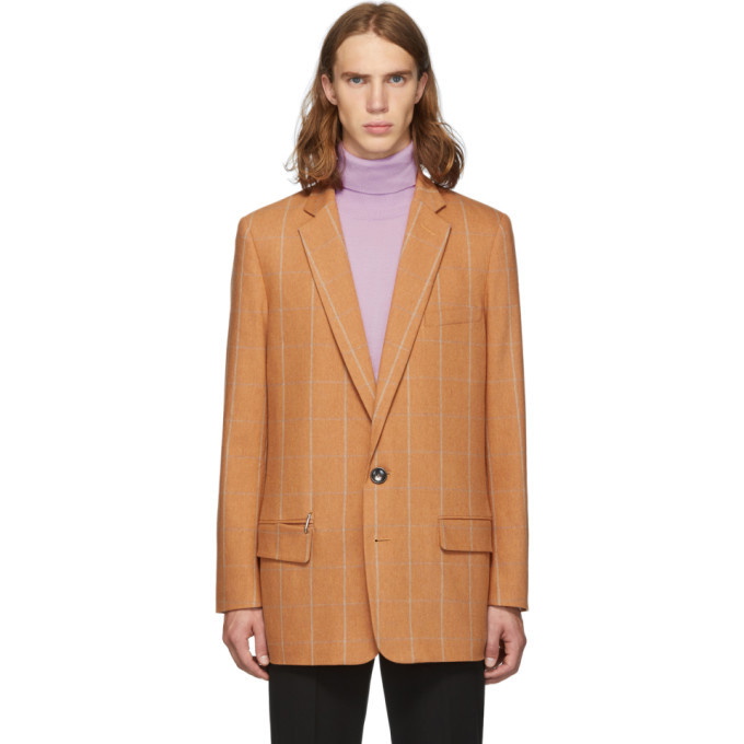 Photo: Tibi SSENSE Exclusive Orange Check Wool Long Blazer