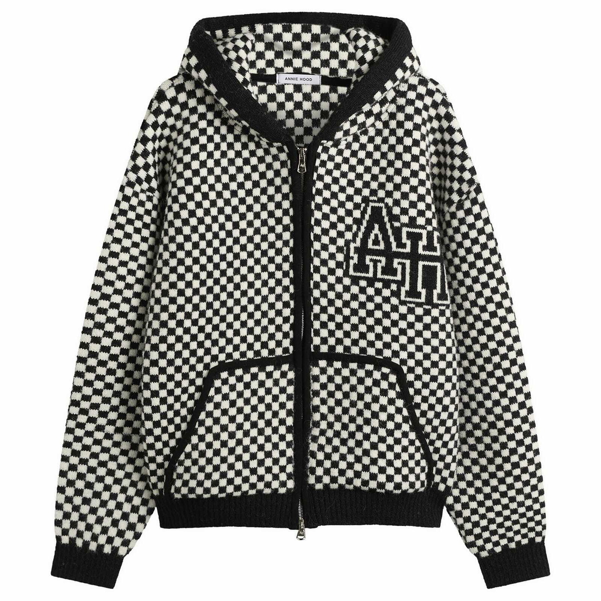 ANNIE HOOD Men's Checked Knitted Jacket in Black/White