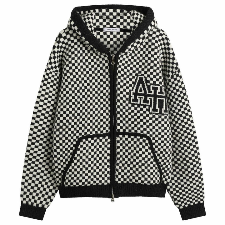 Photo: ANNIE HOOD Men's Checked Knitted Jacket in Black/White