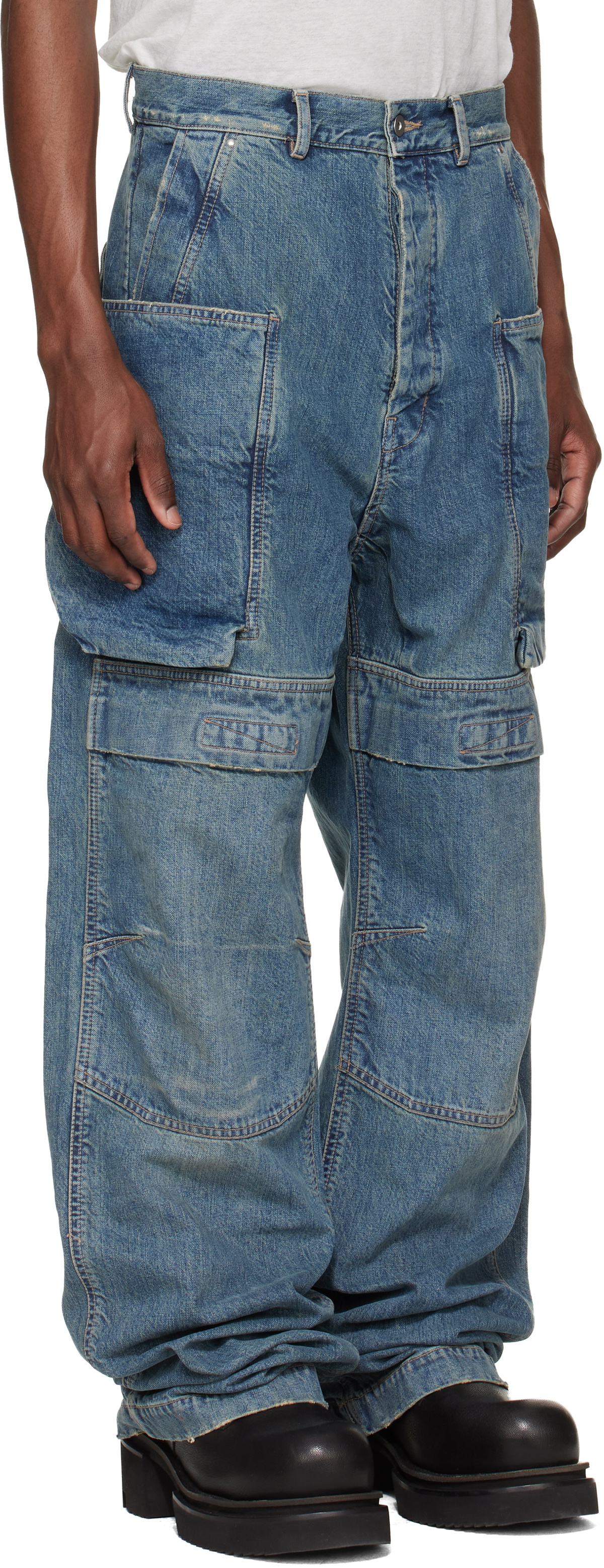 Rick Owens DRKSHDW Blue Temple Stefan Denim Cargo Pants