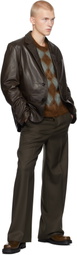 AMI Paris Brown Two Buttons Leather Jacket