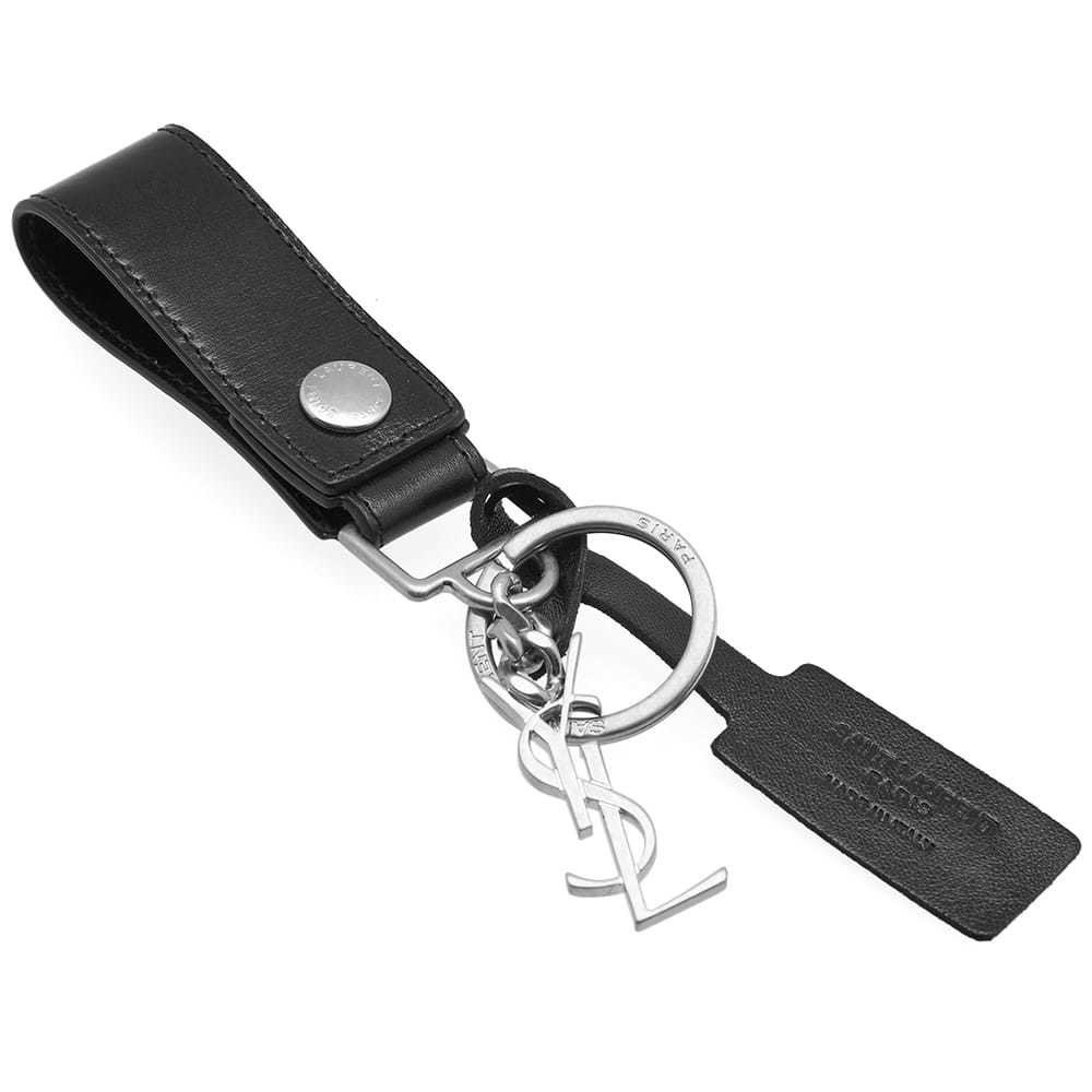 SAINT LAURENT: leather keychain with monogram - Black  Saint Laurent  keyring 5183230SX0E online at