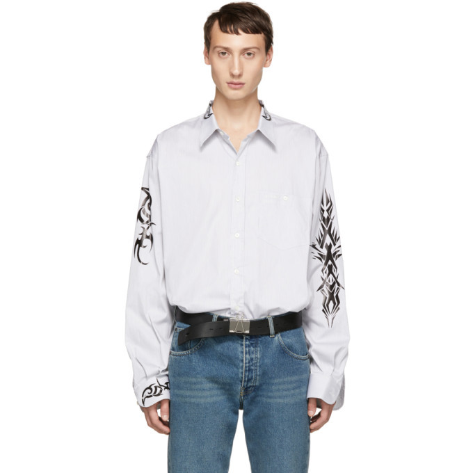 Photo: Vetements Black and White Pinstriped Tattoo Shirt