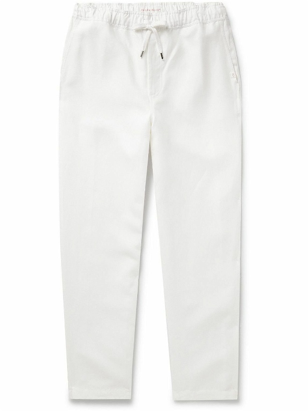 Photo: Derek Rose - Sydney 1 Slim-Fit Linen Drawstring Trousers - White