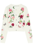 Alice + Olivia Dollie Floral-embroidered Knit Cardigan White