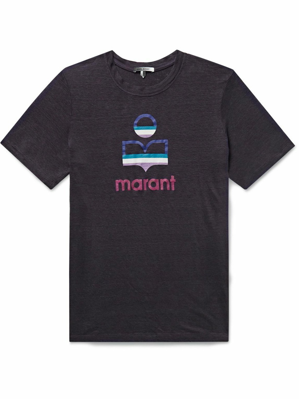 Photo: Isabel Marant - Karman Logo-Print Slub Linen T-Shirt - Black