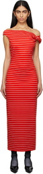 MSGM Red & White Striped Midi Dress