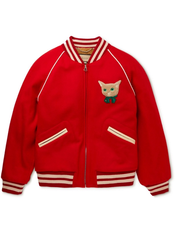 Photo: Gucci - Fleece-Lined Appliquéd Wool-Felt Bomber Jacket - Red