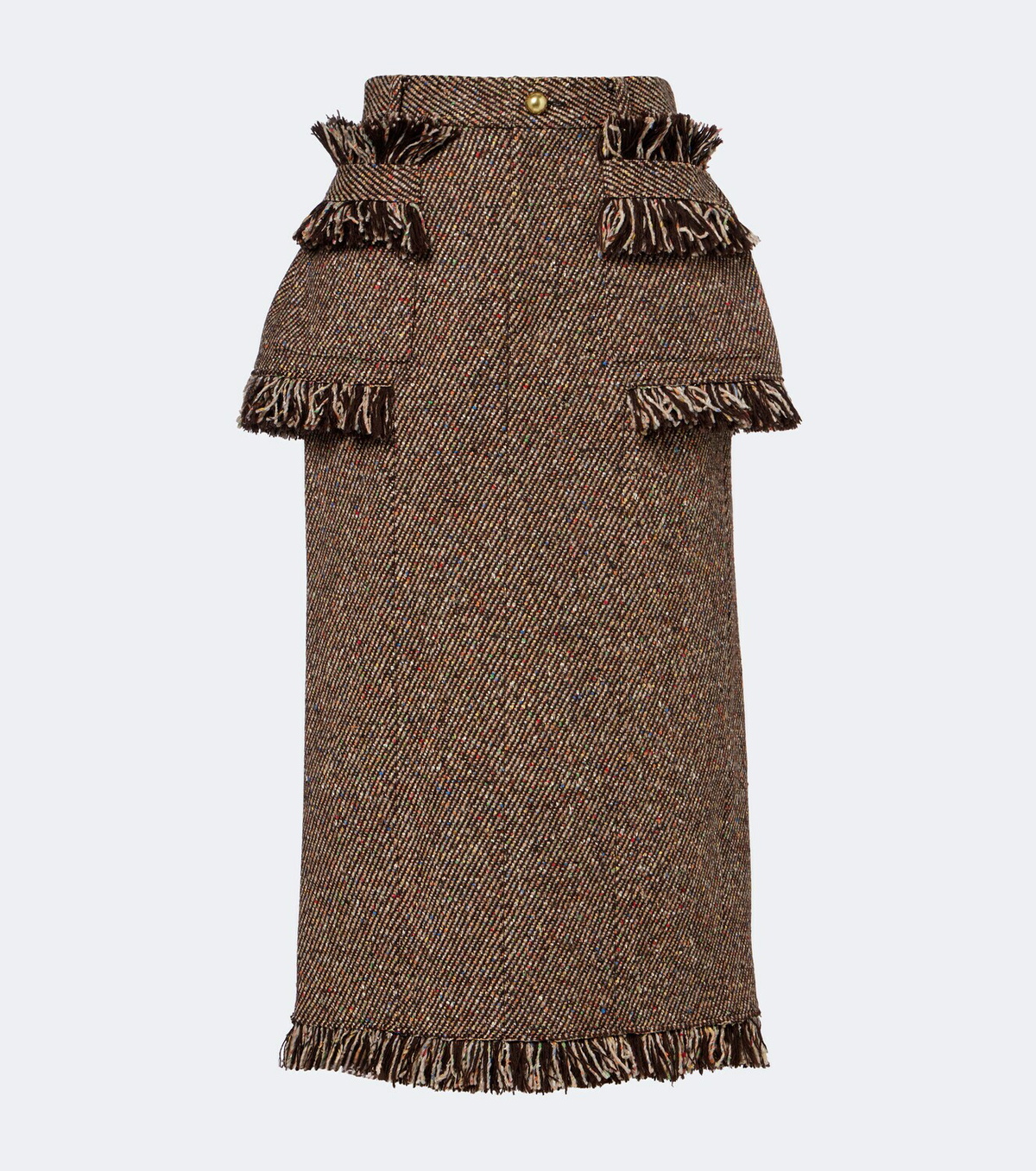 Sacai Fringed peplum tweed midi skirt