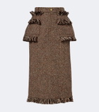 Sacai Fringed peplum tweed midi skirt