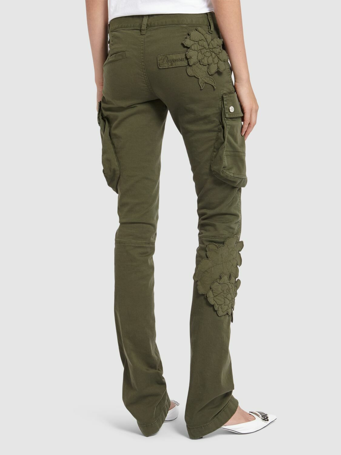 Embroidered Cotton Cargo Straight Pants