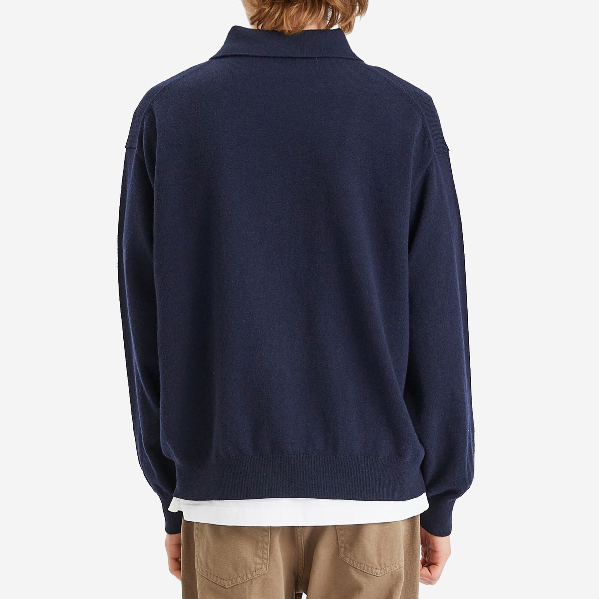 Róhe Men's Knitted Long Sleeve Polo in Navy