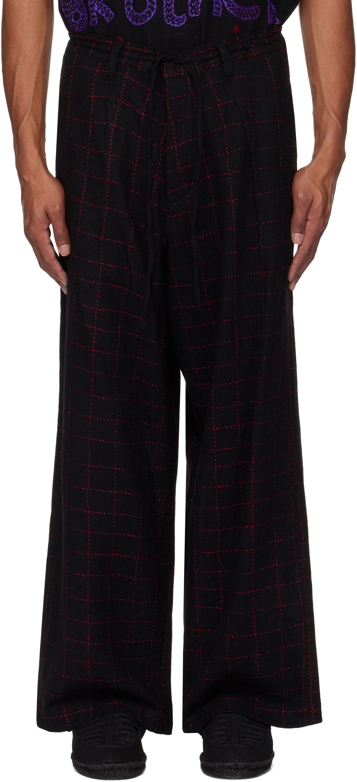 Glass Cypress Black Embroidered Wool Trousers