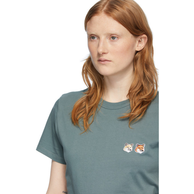 Maison Kitsune Green Double Fox Head T-Shirt Maison Kitsune