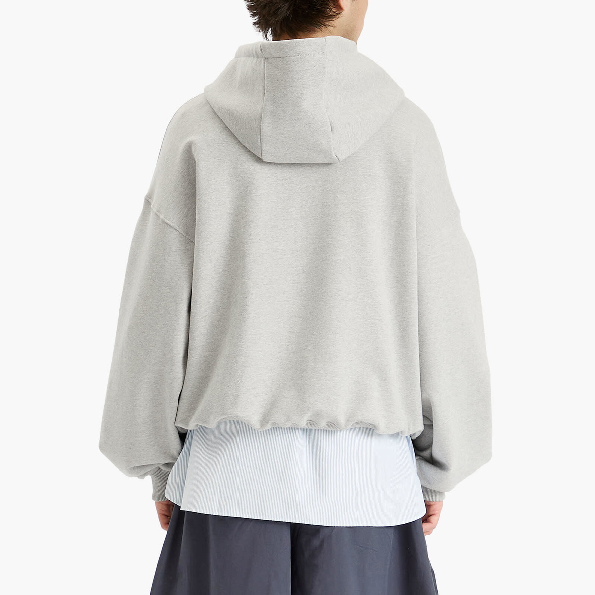 Anglan Men's Valley Tuck Sweat Balloon Hoodie in Melange Grey 