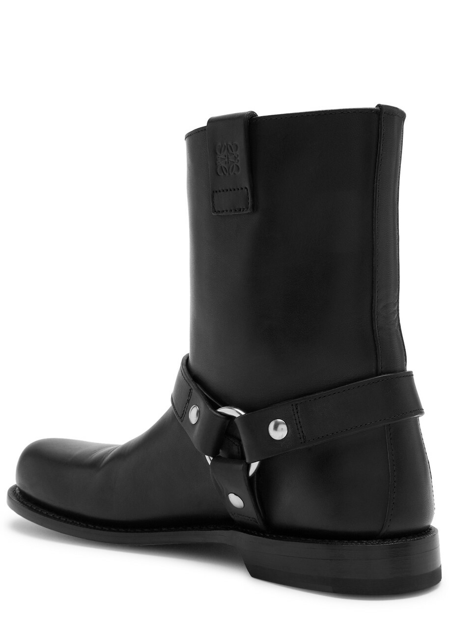 Loewe Campo Biker Leather Ankle Boots Black