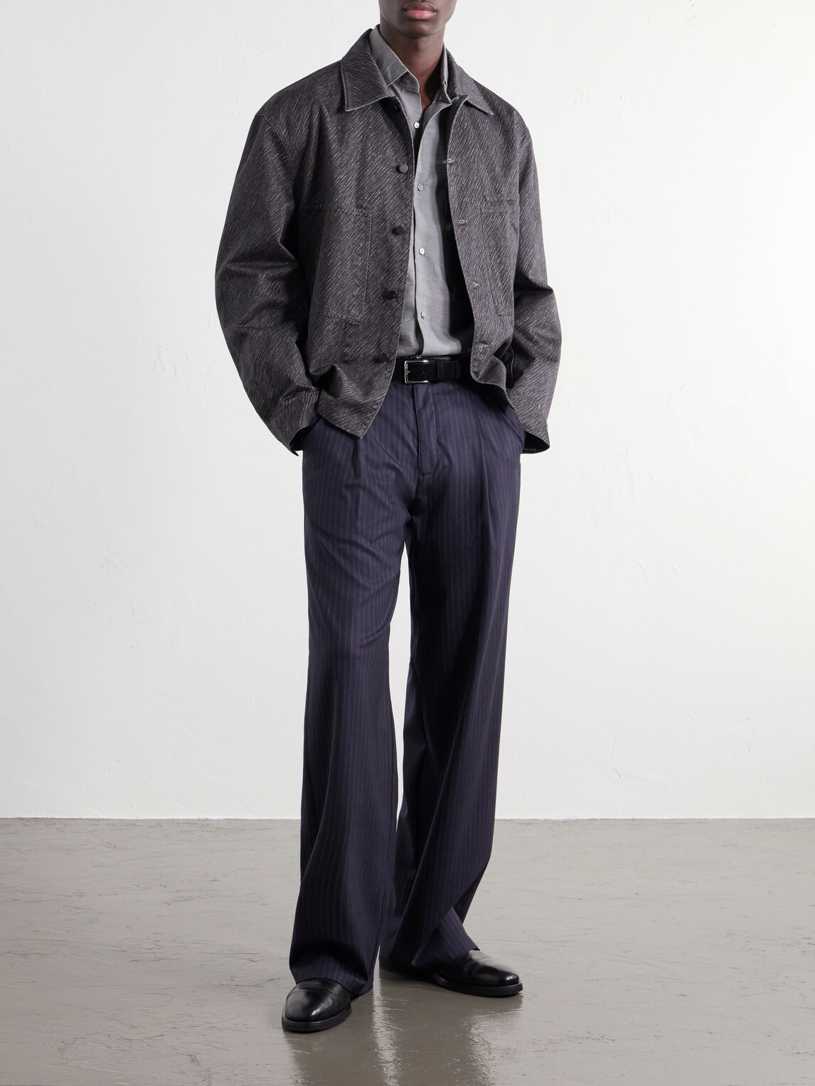 Stòffa - Spread-Collar Brushed Cotton Woven Shirt - Gray