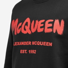 Alexander McQueen Men's Graffiti Logo Crew Neck Sweatshirt in Black/Lust Red