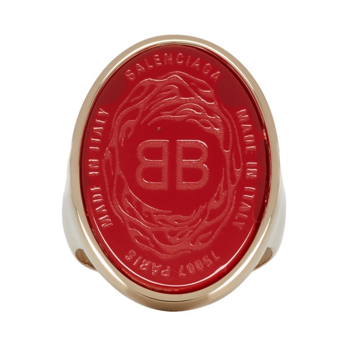 Photo: Balenciaga Red and Gold Oval Chevaliere Ring