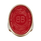 Balenciaga Red and Gold Oval Chevaliere Ring