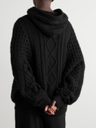 FEAR OF GOD ESSENTIALS - Logo-Apliquéd Cable-Knit Cotton-Blend Hoodie - Black
