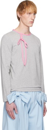 ANDREJ GRONAU Gray & Pink Bow Piping Jersey Top