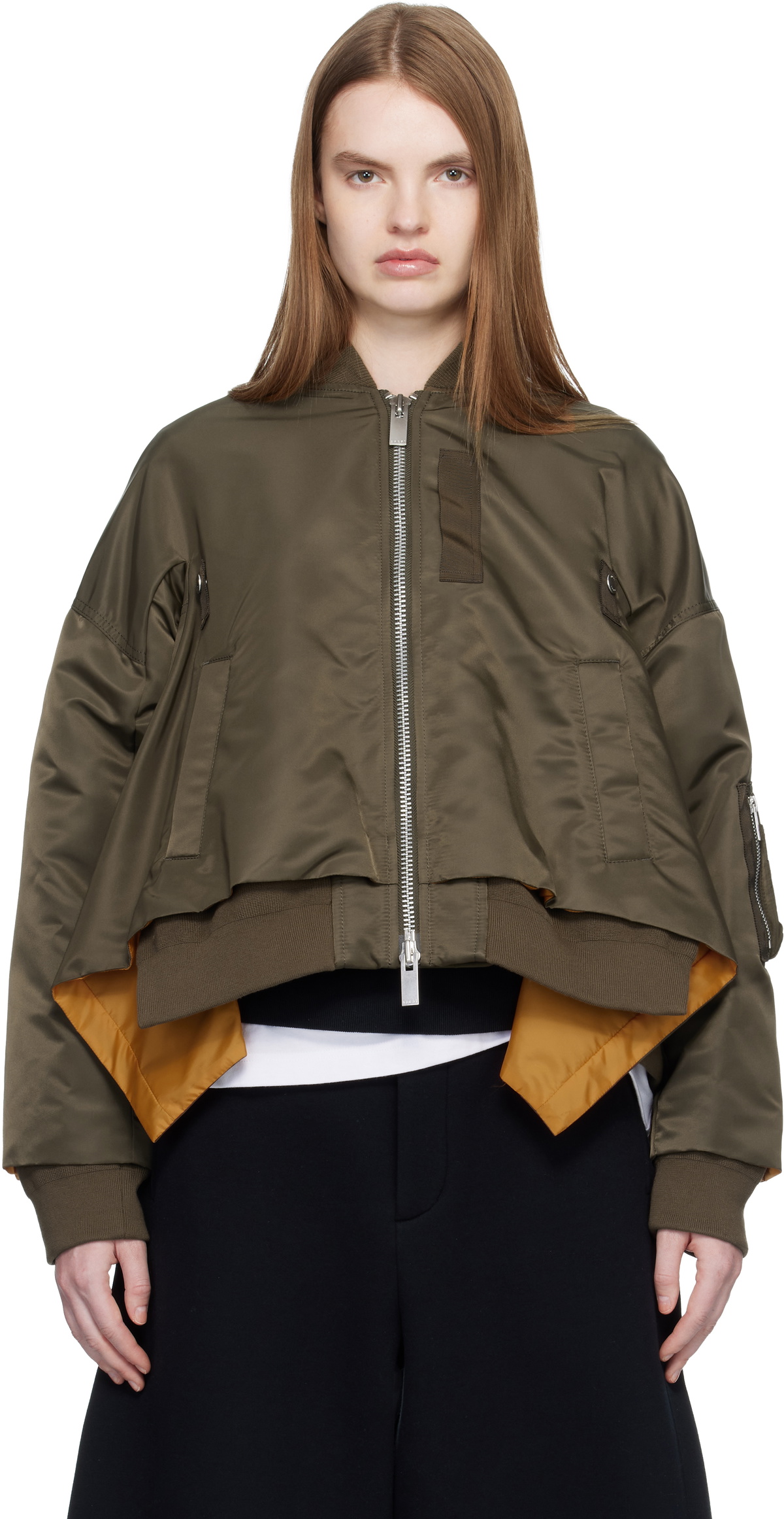 sacai Khaki Quilted Satin Bomber Jacket Sacai