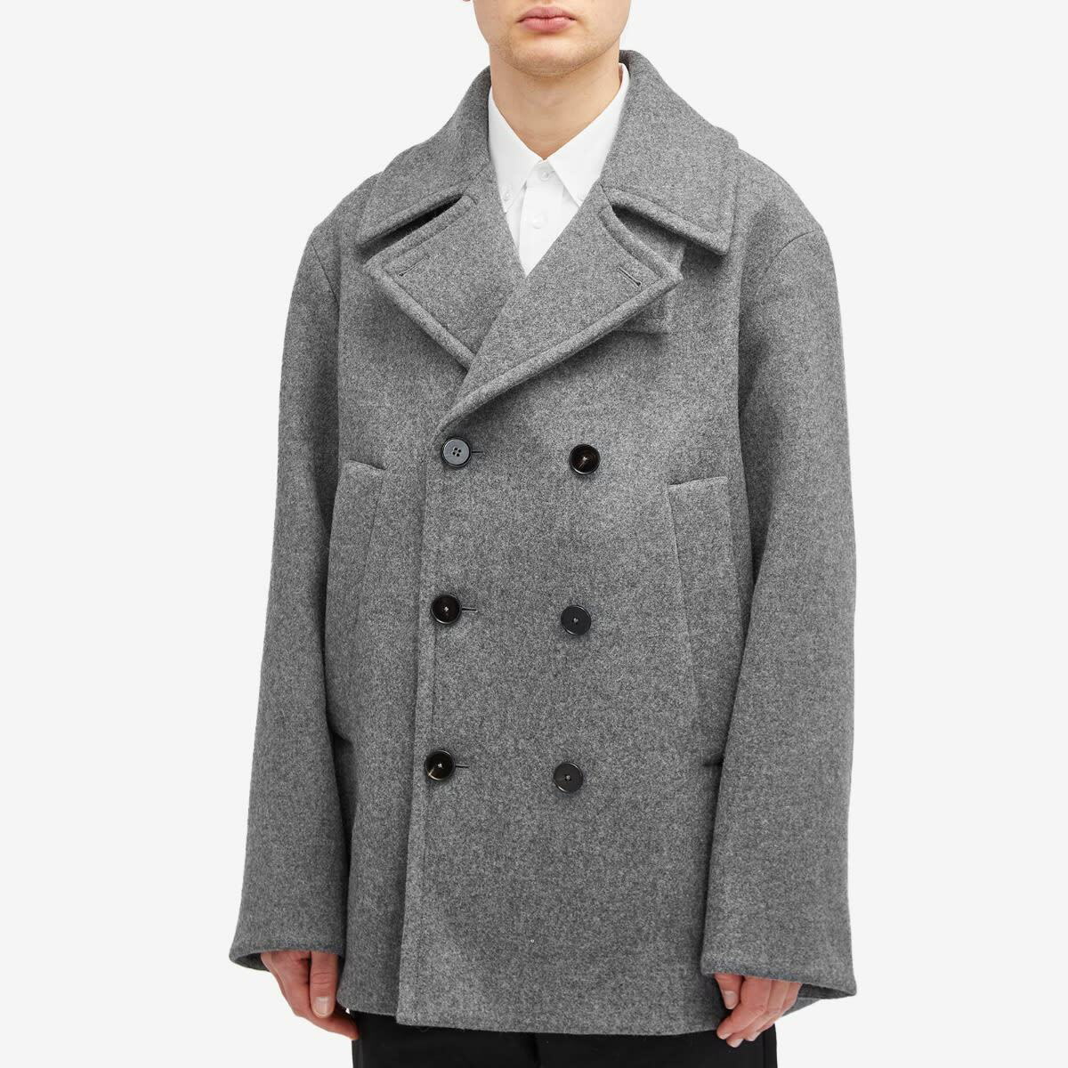 Jil Sander Men's Plus Wool Short Peacoat in Pebble Grey Jil Jil Sander Men's Plus Wool Short Peacoat in Pebble Grey Jil
