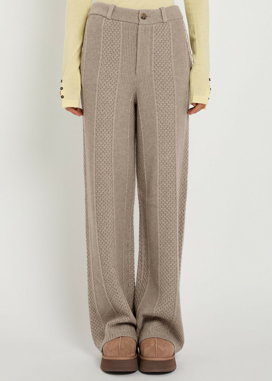 Guest In Residence Tailored Cable Wool and Cashmere-blend Trousers Taupe