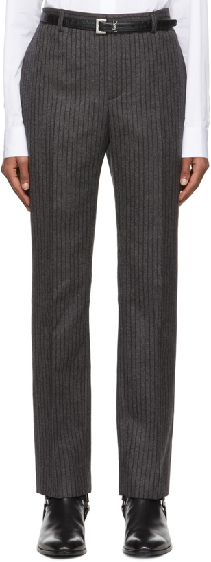 Photo: Saint Laurent Grey & Black Virgin Wool Striped Trousers