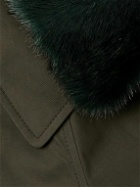 Burberry - Faux Fur-Trimmed Belted Cotton-Gabardine Car Coat - Green
