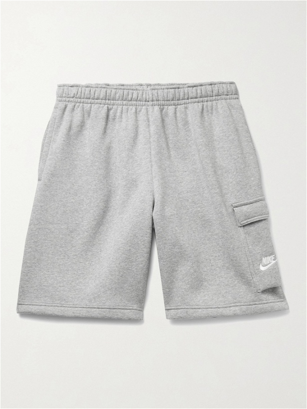 Photo: NIKE - Sportswear Club Wide-Leg Fleece-Back Cotton-Blend Jersey Cargo Shorts - Gray