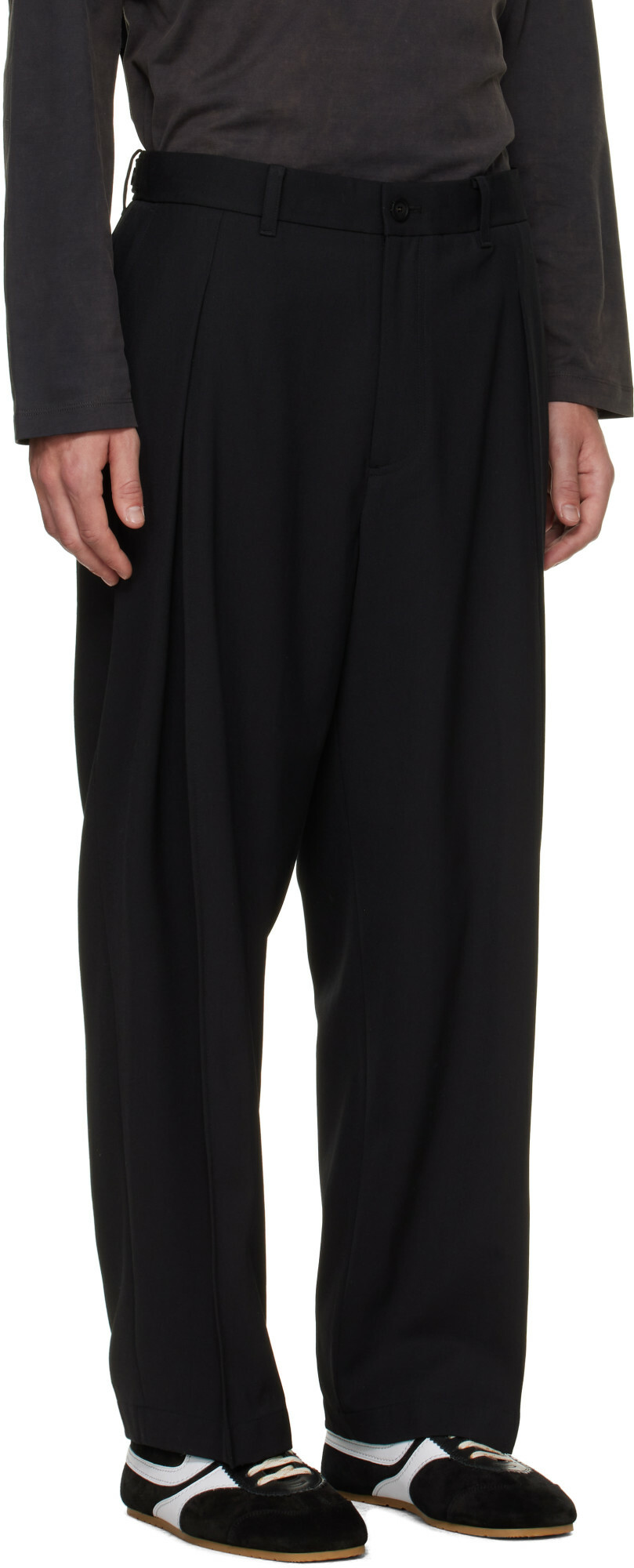 Solid Homme Black Pleated Wool Trousers