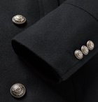 Balmain - Slim-Fit Wool-Blend Hooded Peacoat - Navy