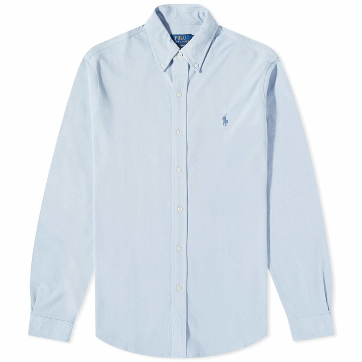 Photo: Polo Ralph Lauren Men's Slim Fit Button Down Pique Shirt in Estate Blue
