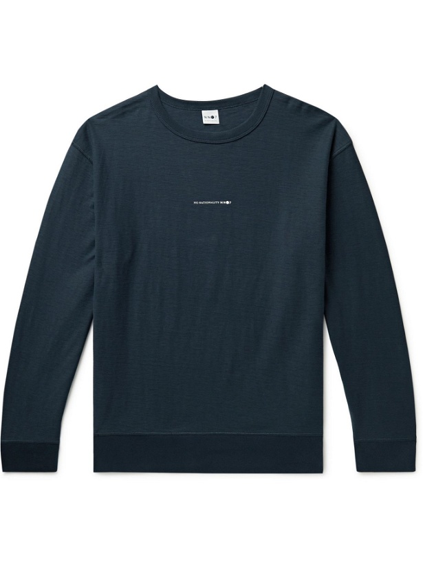 Photo: NN07 - Jerome Logo-Print Slub Cotton-Jersey Sweatshirt - Blue