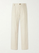 Oliver Spencer - Morton Straight-Leg Pleated Cotton and Linen-Blend Trousers - Neutrals