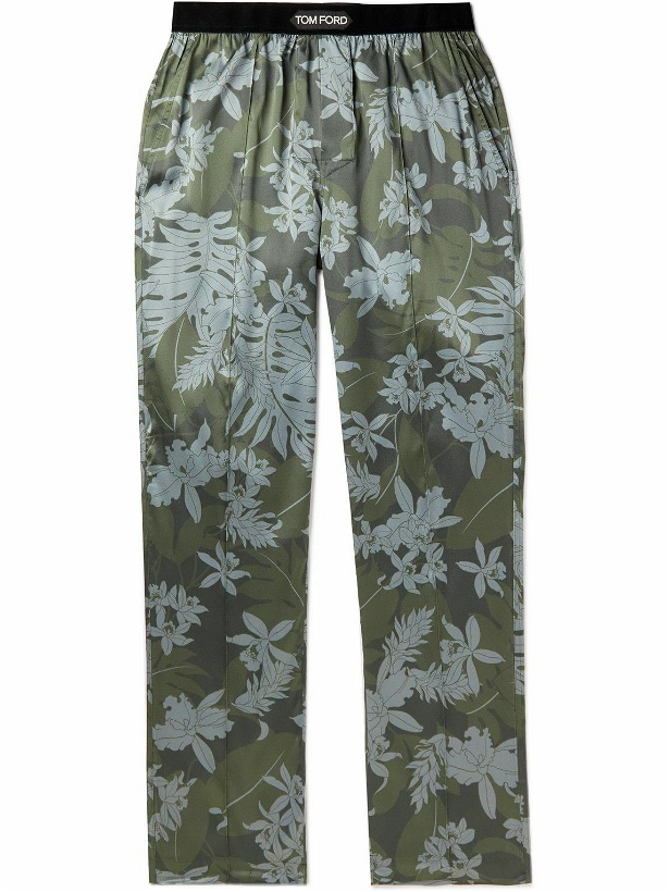 Photo: TOM FORD - Straight-Leg Velvet-Trimmed Floral-Print Silk-Blend Pyjama Trousers - Green
