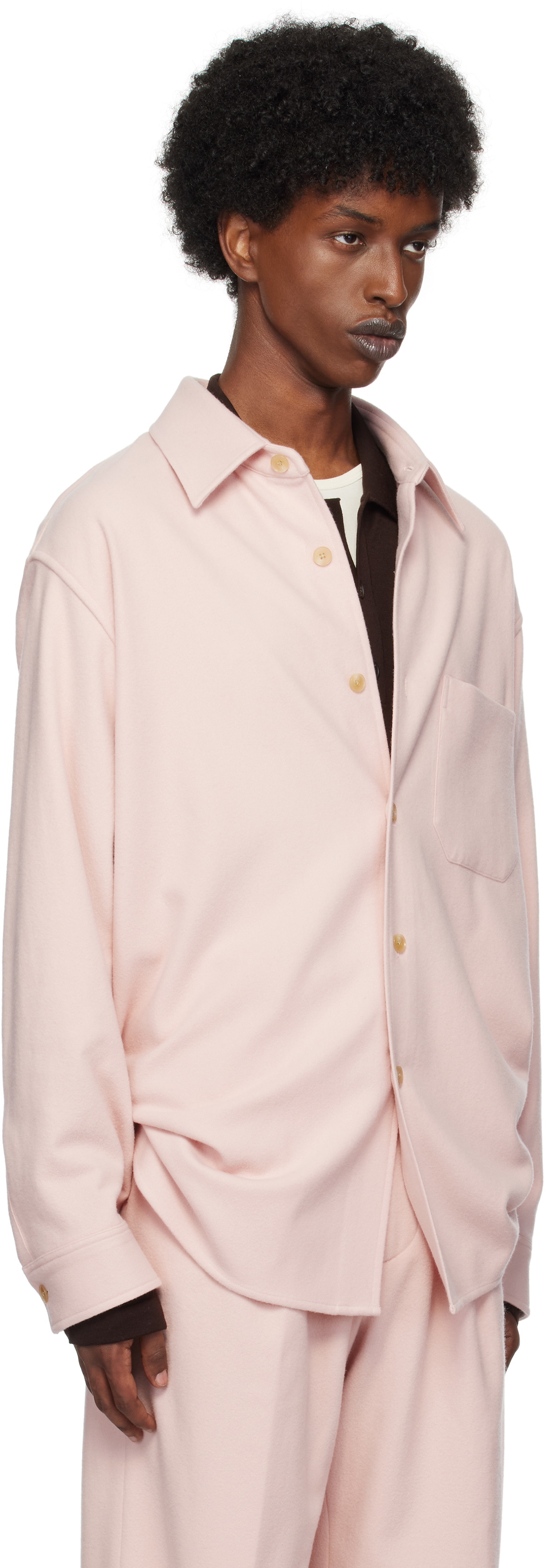 AURALEE Pink Brushed Super Fine Wool Flannel Shirt Auralee