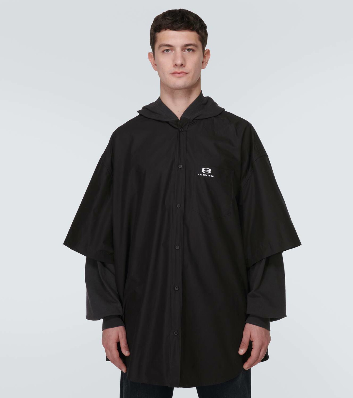 Balenciaga Patched cotton poplin and fleece jacket