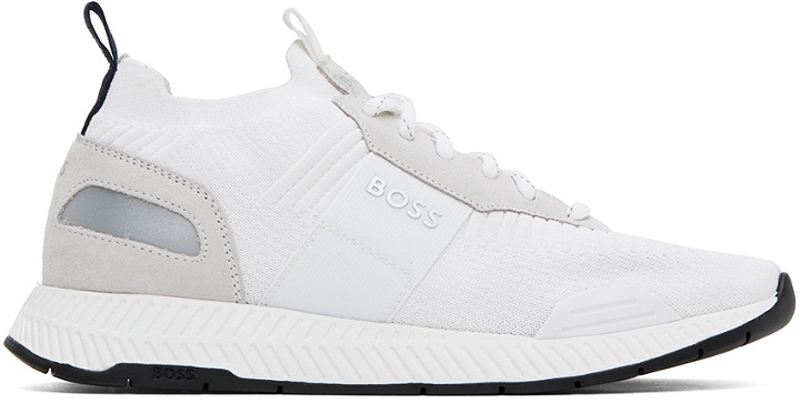 Photo: BOSS White Structured Knit Sneakers