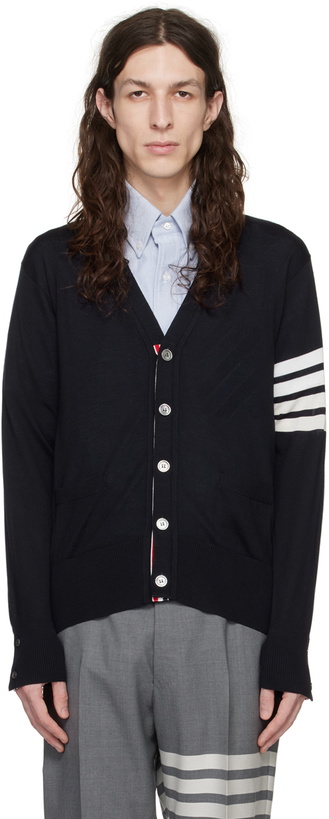 Photo: Thom Browne Navy 4-Bar Cardigan