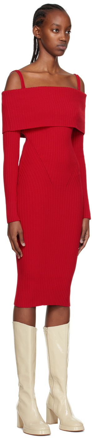 ANDREĀDAMO Red Ribbed Midi Dress