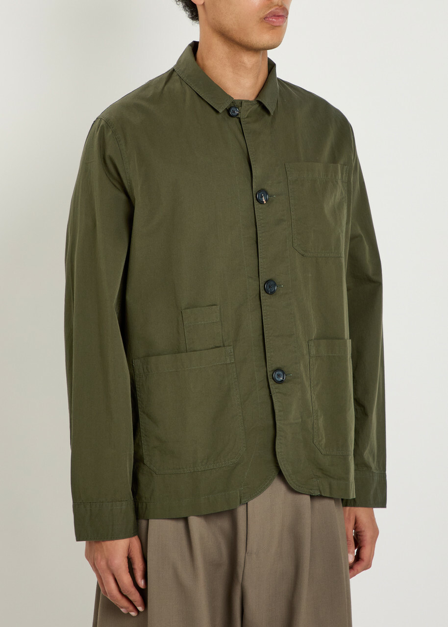 Oliver Spencer Worker Patch Pocket Cotton Shirt Green